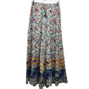 Floral Bohemian Womens Maxi Skirt pants With Elastic Waist Size S